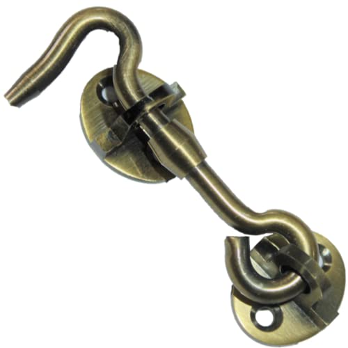RISEOM Brass Gate Hook and Eye/Window Hook for Double Doors Gates/Windows (Heavy Oval Eye)