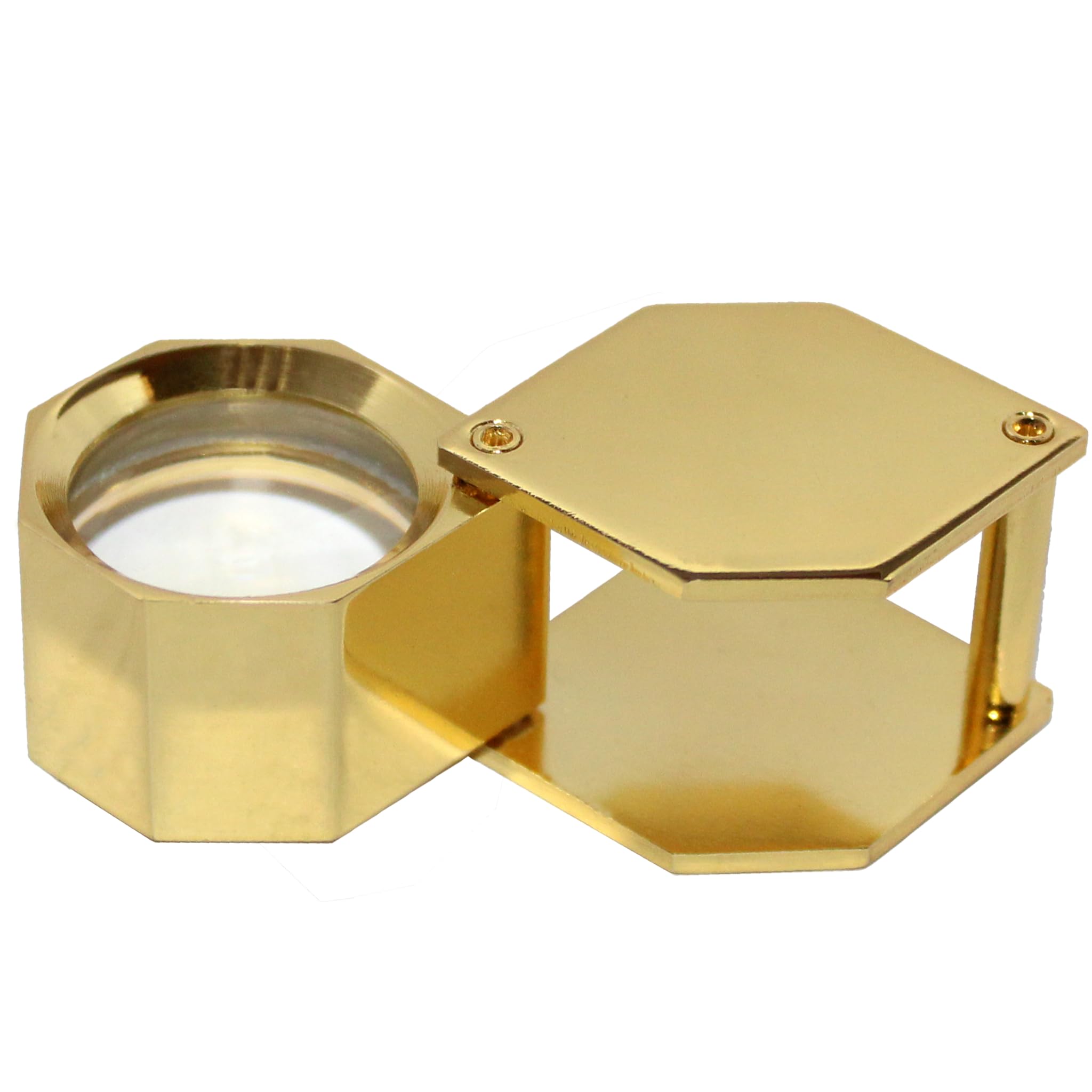 RiseOm Brass Jewelers Eye Loupe,10x Magnifier, Fold able Jewelry Magnifier for Gems, Jewelry, Coins, Stamps-Hardware-RiseOm Hardware-number_of_items:2-size:HEX-GoldYellow-10X-RISEOM