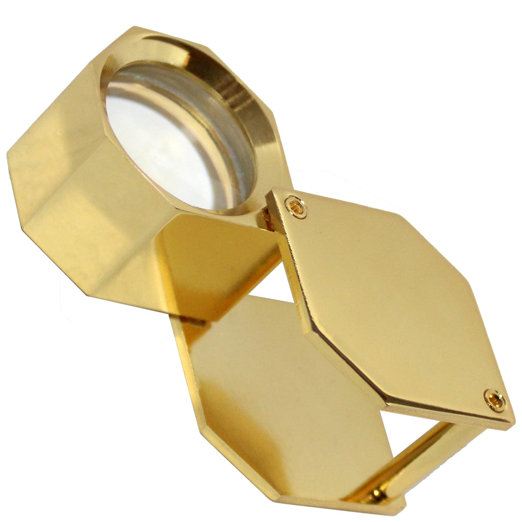 RiseOm Brass Jewelers Eye Loupe,10x Magnifier, Fold able Jewelry Magnifier for Gems, Jewelry, Coins, Stamps-Hardware-RiseOm Hardware-number_of_items:4-size:HEX-GoldYellow-10X-RISEOM