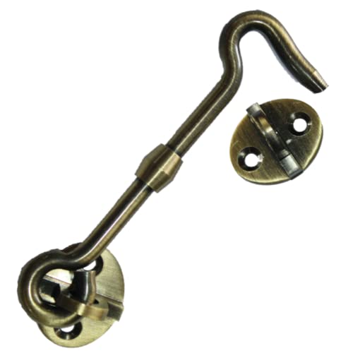 RISEOM Brass Gate Hook and Eye/Window Hook for Double Doors Gates/Windows (Heavy Oval Eye)