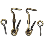 RiseOm Brass Gate Hook and Eye/Window Hook for Double Doors Gates/Windows (Screw Eye)