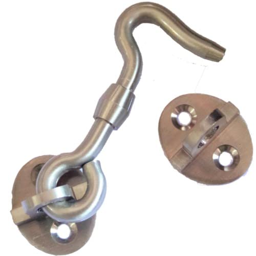 RISEOM Brass Gate Hook and Eye/Window Hook for Double Doors Gates/Windows (Heavy Oval Eye)