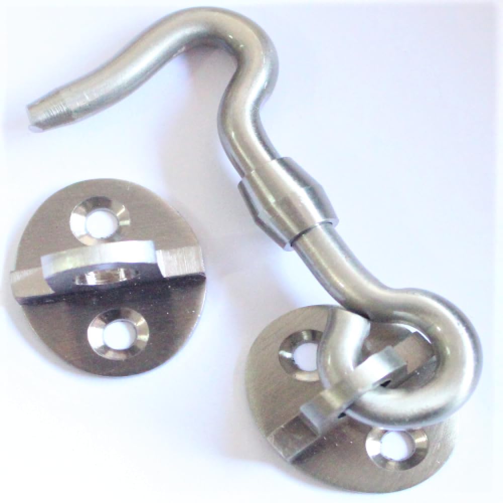RISEOM Brass Gate Hook and Eye/Window Hook for Double Doors Gates/Windows (Heavy Oval Eye)