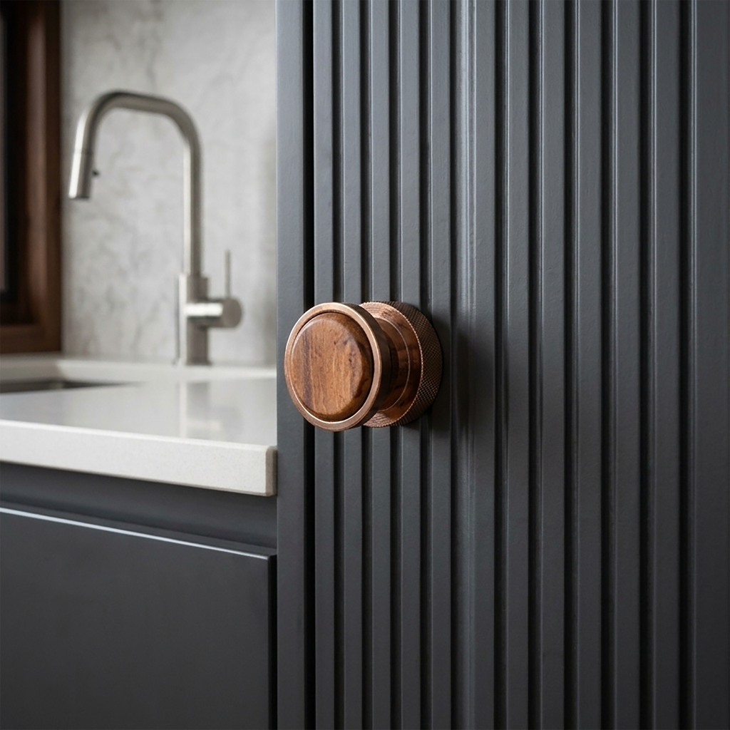 Riseom Premium Wood Inlay Cabinet Knobs & Pulls – Zinc Alloy Hardware in Matte Black, Rose Gold, and Antique Finishes – Multiple Geometric Shapes