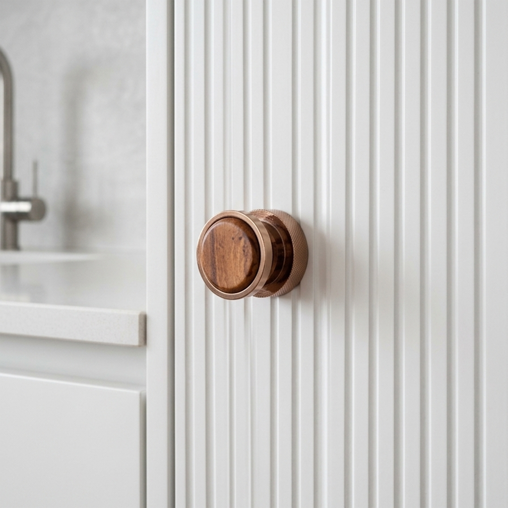 Riseom Premium Wood Inlay Cabinet Knobs & Pulls – Zinc Alloy Hardware in Matte Black, Rose Gold, and Antique Finishes – Multiple Geometric Shapes