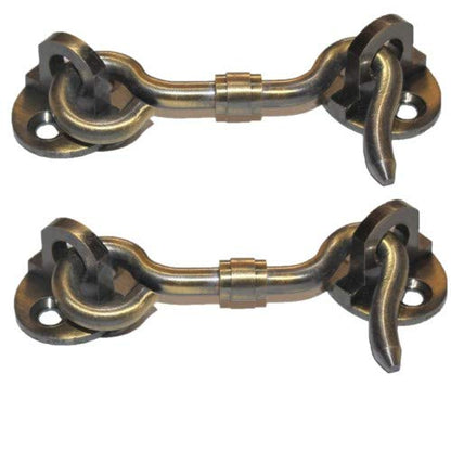 RiseOm Brass Gate Hook/Window Hook (Oval Eye) Pack of 2 - RiseOm Hardware